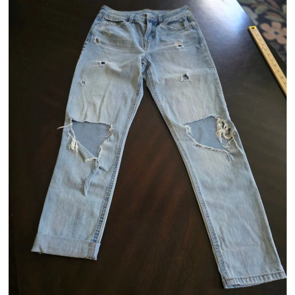 BY REWASH Vintage 90s Grunge Light Blue High Rise Distressed Mom Jeans 26in sz1